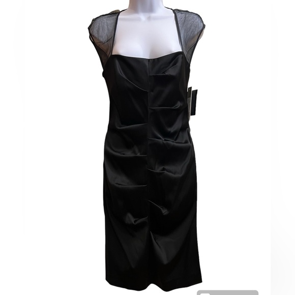 Nicole Miller black satin ruched cocktail dress Size 8 - Picture 1 of 9